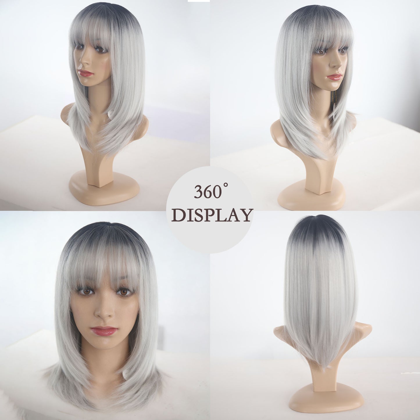 Women's Gradient Gray Mid-length Bangs Fiber High-level Wig Short Straight Hair