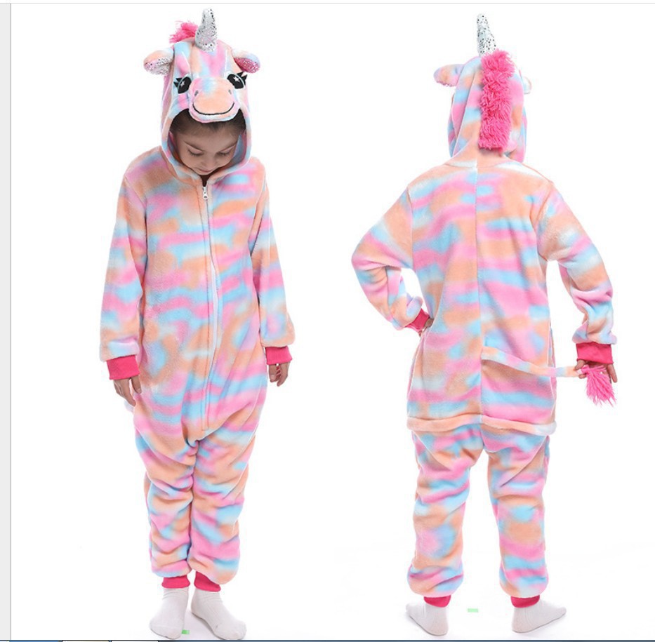 Children's Cartoon Animal One-piece Pajamas Rainbow Flannel Lion Cute Long Jumpsuit, Climbing Suit