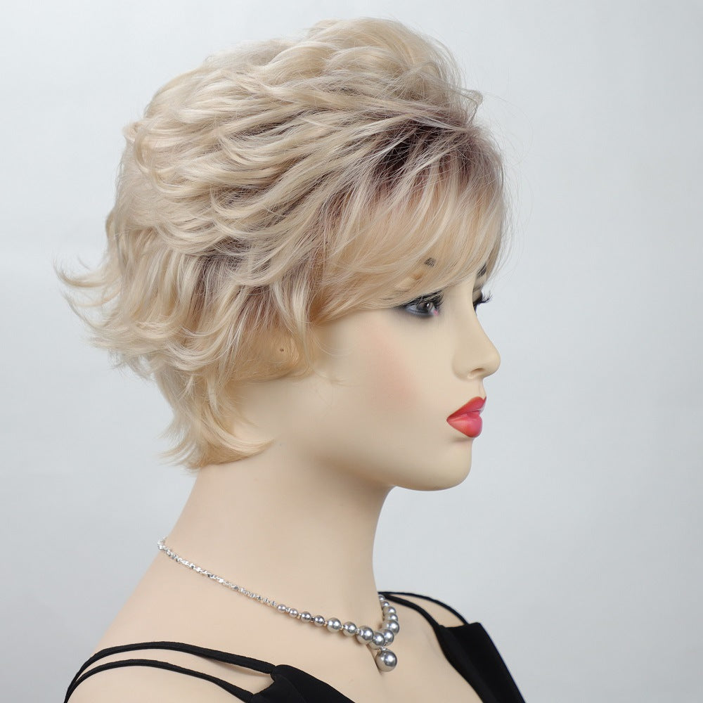 Female Gradient Color Golden Synthetic Wigs Wig Short Curly Hair