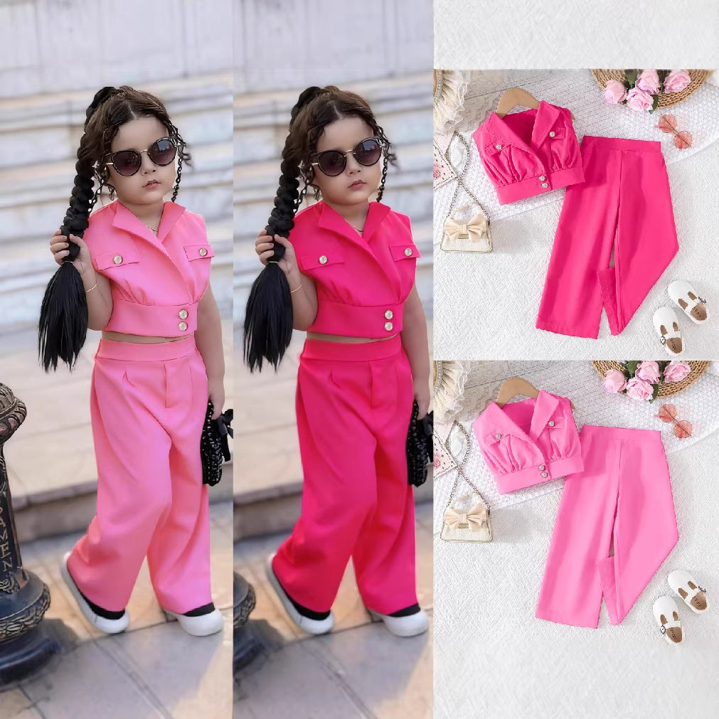 Solid Color Midriff Outfit Lapel Vest Children's Suit