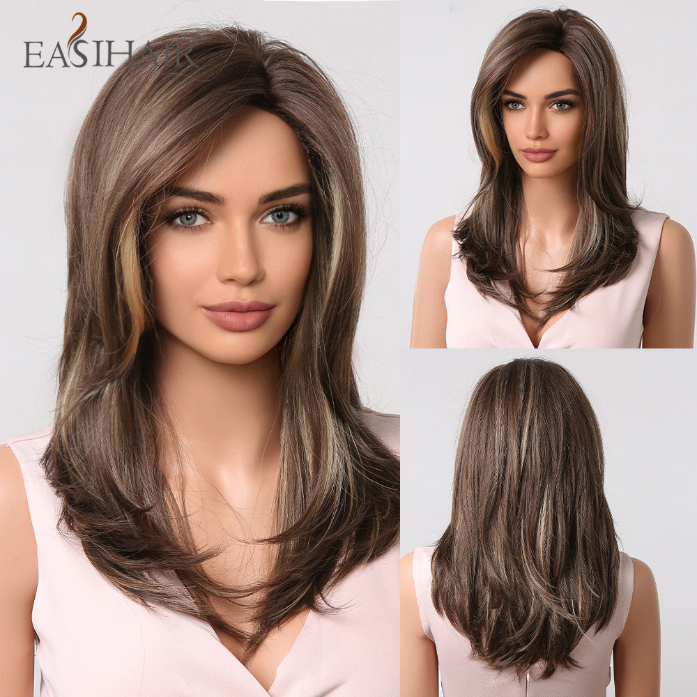 Female Gradient Color Collarbone Length Haircut Simulation Medium Wig Short Curly Hair