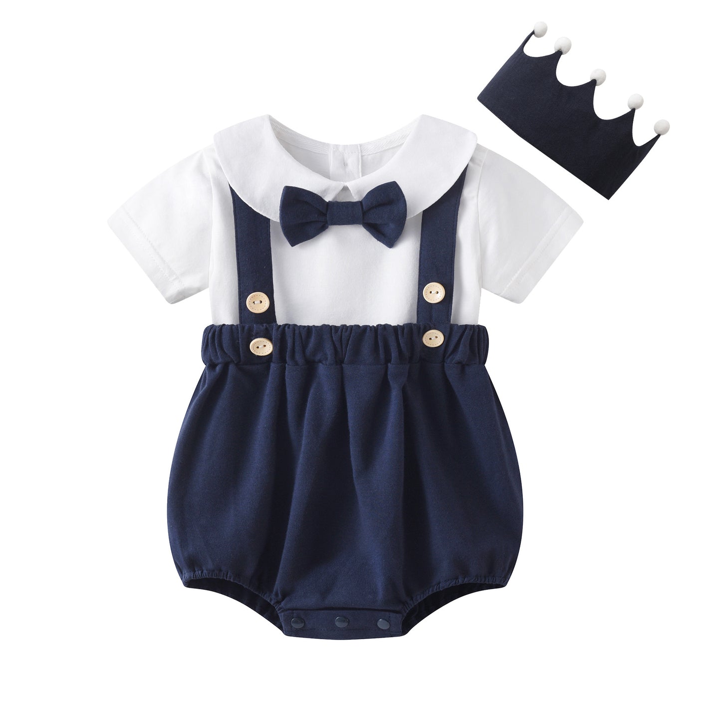 Men's Bow Tie White T-shirt Suspender Shorts Crown Hair Band Days Children's Suit