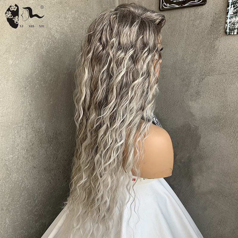 Gray Curly Hair High Skull Top Simulation Natural Fashion Female Wig Long Curls