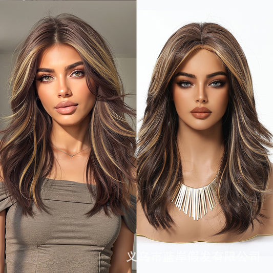 Female Fashion Highlight Gradient Gold Curly Chemical Wig Long Curls