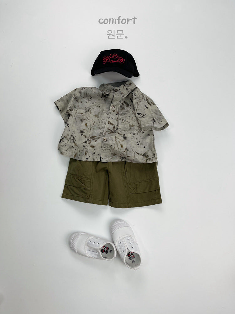 Children's Ink Painting Summer Clothing Boy Fashionable Short Children's Shirt