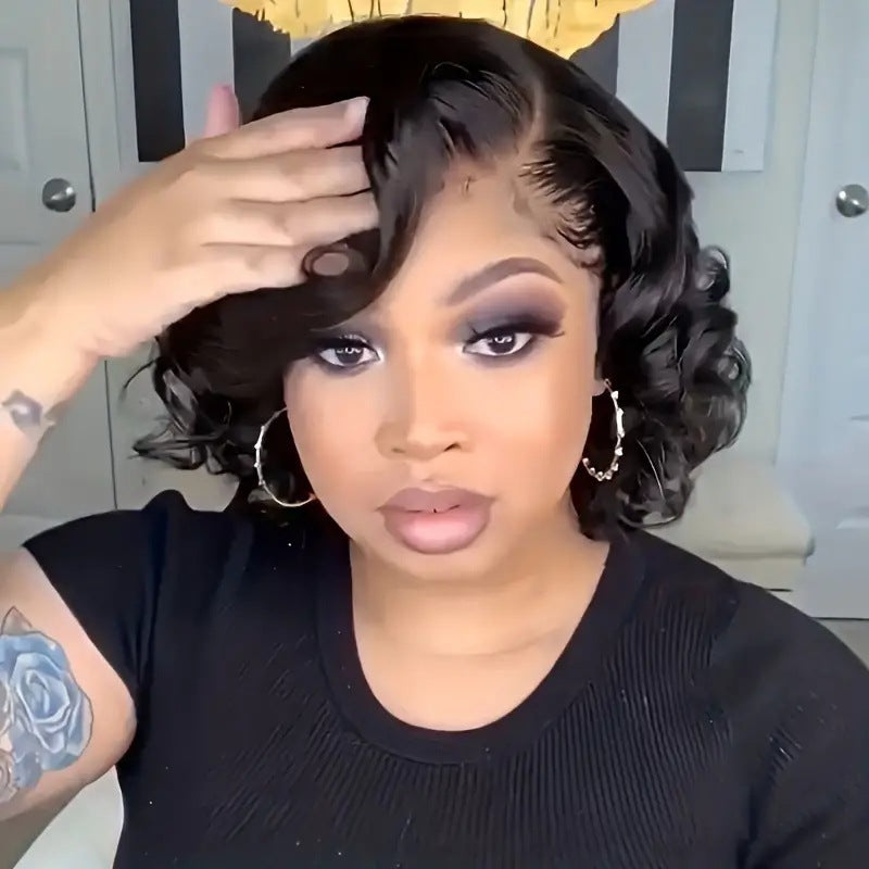 Black Front Lace Female Head Cover Fiber Wig Short Curly Hair