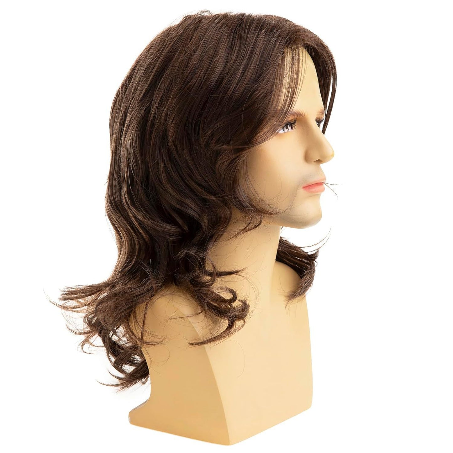 Men's Brown Mid-length Curly Hair Natural Head Men's Wig
