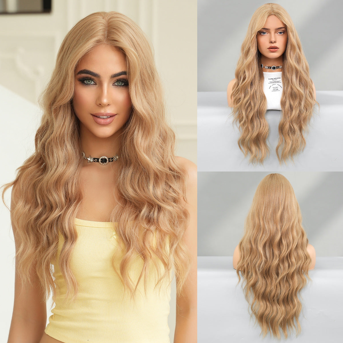 Brown Small Lace Female Forehead Hand Crocheting Natural Curly Hair Wig Long Curls
