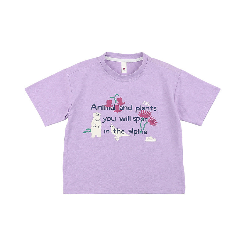 Children's Hemp Cotton Cartoon Printed Letter Short-sleeved Children's T-shirt