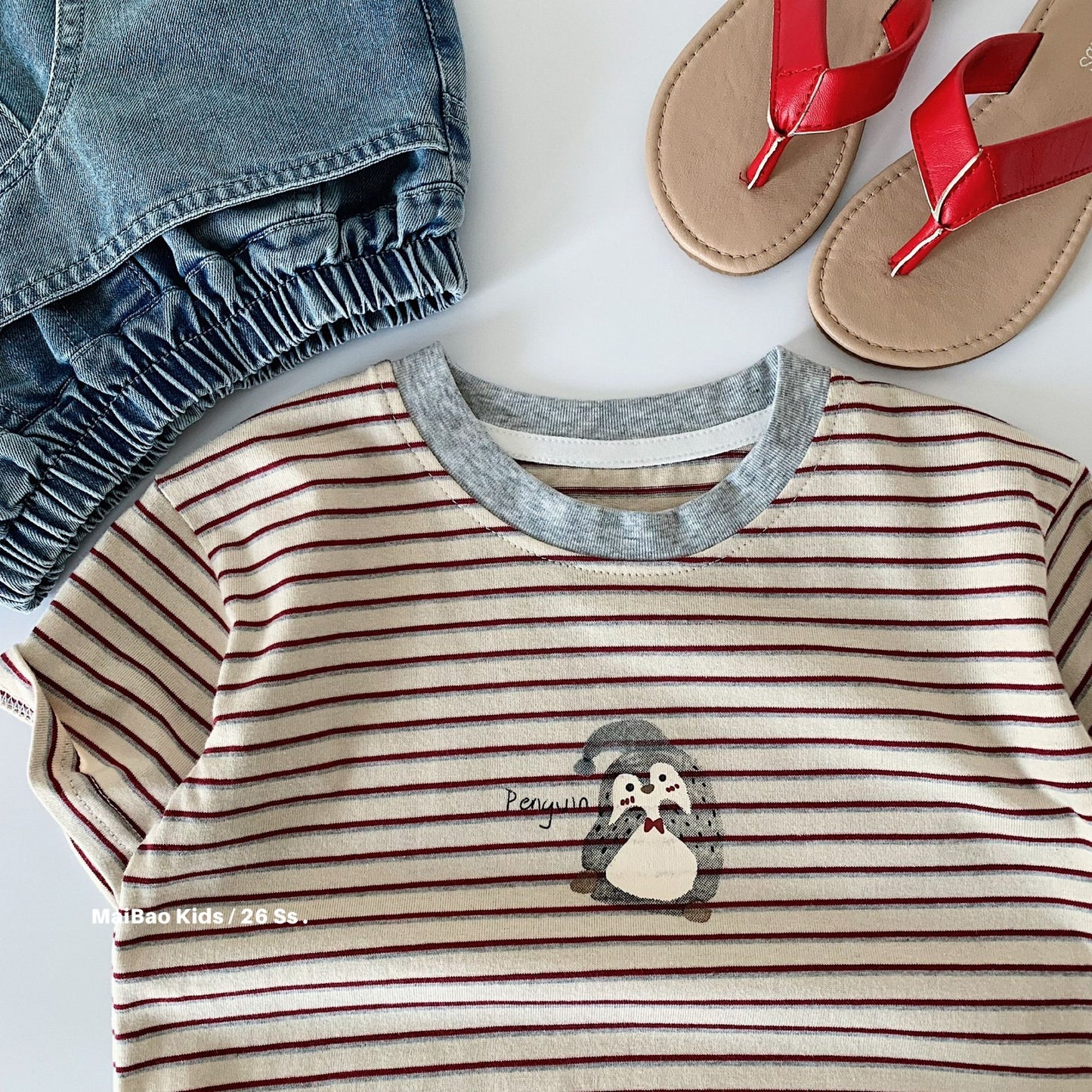 Children's Short-sleeved Summer Korean Cartoon Striped Thin Children's T-shirt