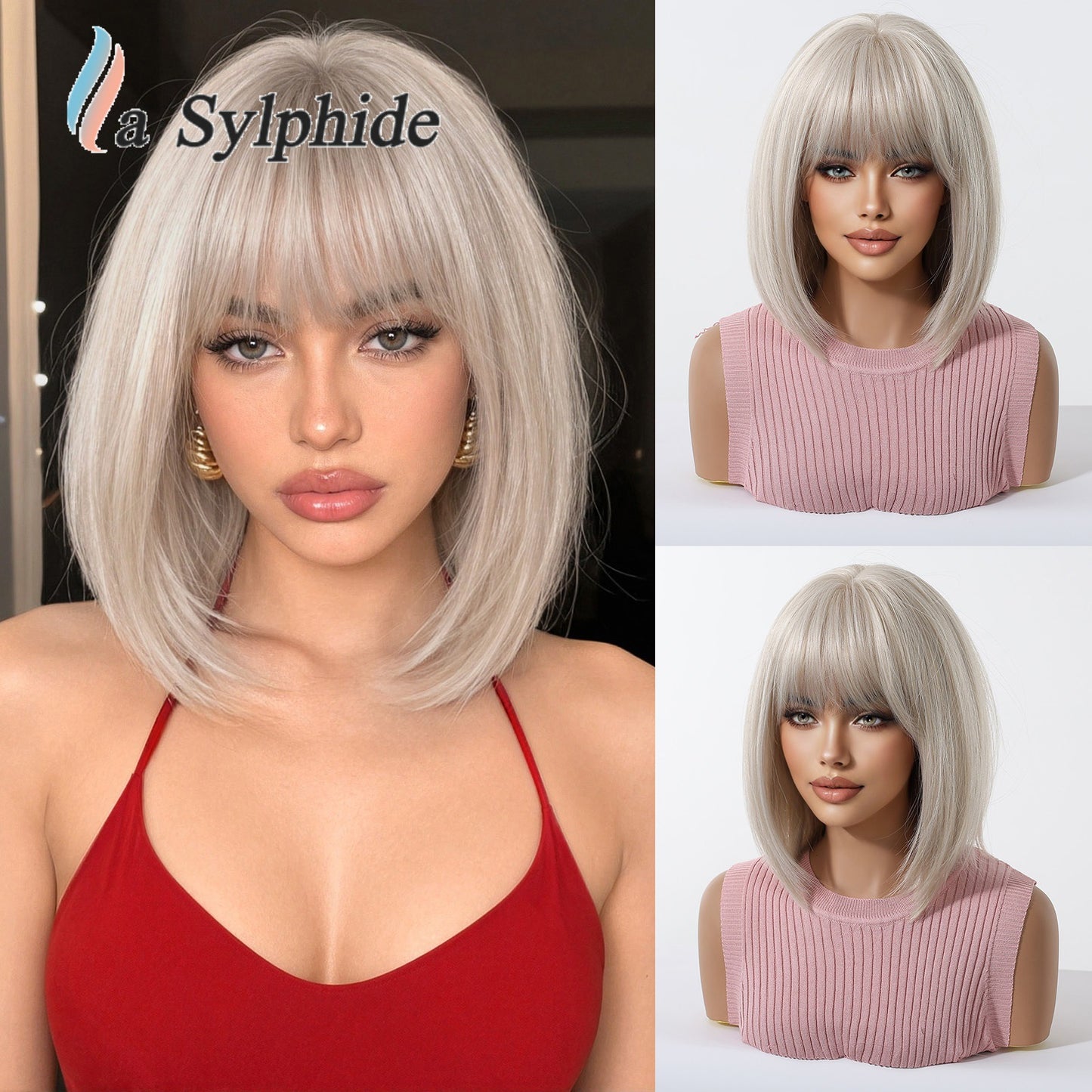 Gradient Bangs Fashion Shoulder Mechanism Rose Wig Short Straight Hair