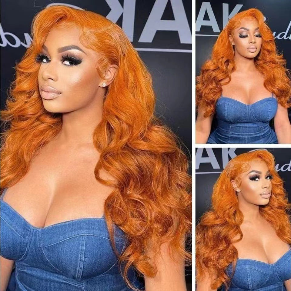 Orange Curly Front Lace Chemical Fiber Fashion Wig Long Curls