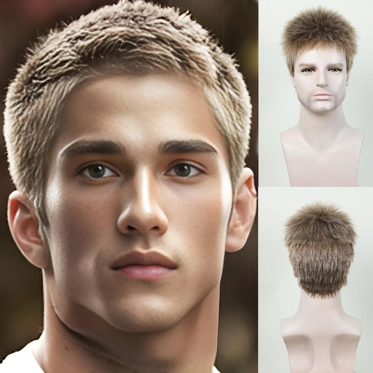 Men's Short Hair Fluffy Burr Multicolor Synthetic Men's Wig