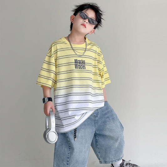 Children's Clothing Boy's Short-sleeved Summer Clothes Medium Big Boys Cotton Children's T-shirt
