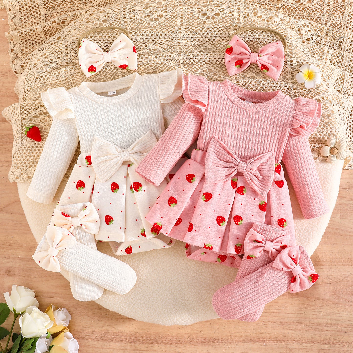 Print Triangle Rompers Headscarf Bow Socks Sweet Cute Jumpsuit, Climbing Suit