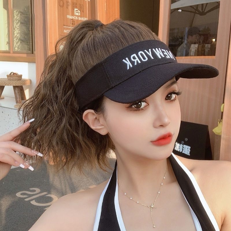 Hat Integrated Female Sun Ponytail With Cap Shape Wig Short Curly Hair