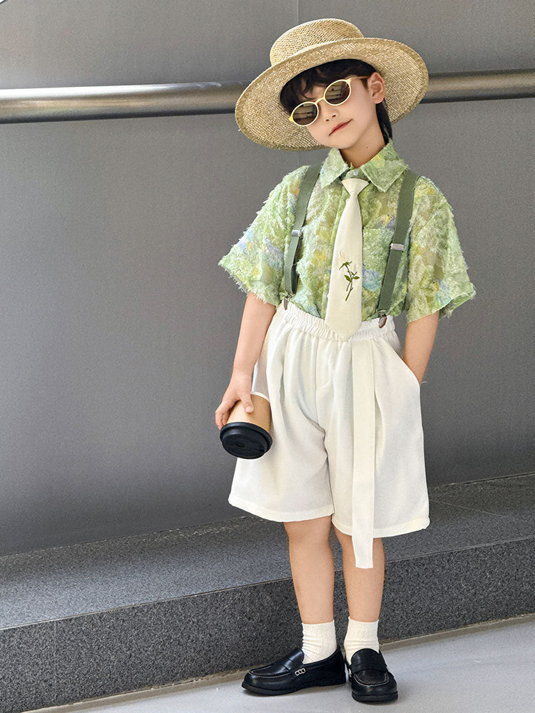 Summer Korean Style Trendy Casual Printed Suspender Shorts Children's Shirt