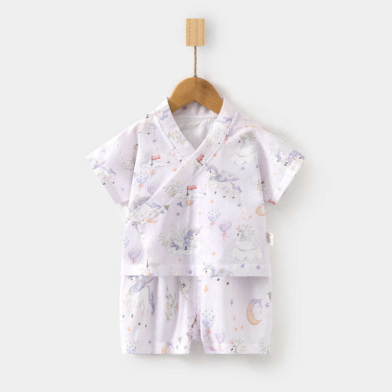 Sets Short Sleeve Shorts Bamboo Fiber Top Pants Summer Air Children's Suit