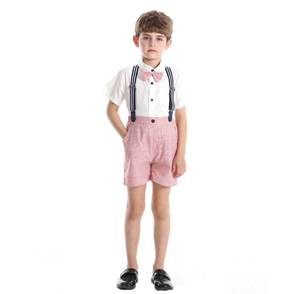 Children's Retro British Style Short Sleeve Suspender Children's Suit