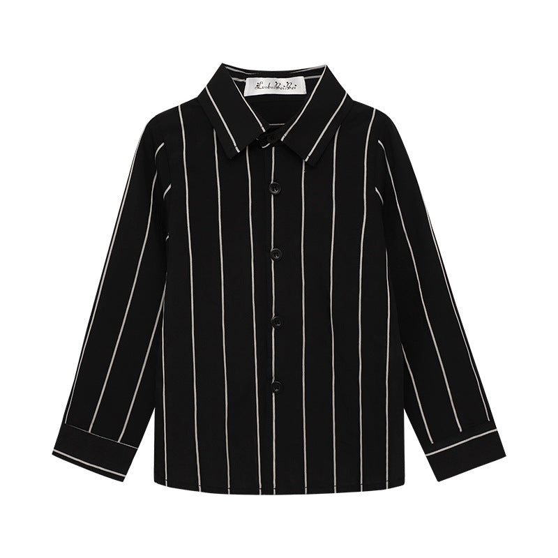 Children's Korean Style Striped Bottoming Thickened Solid Color Long Children's Shirt