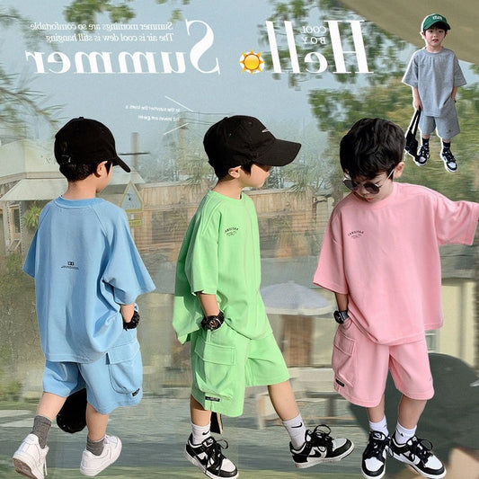 Children's Summer Teens Short Sleeve Shorts Casual Two-piece Clothes Sports Children's Suit