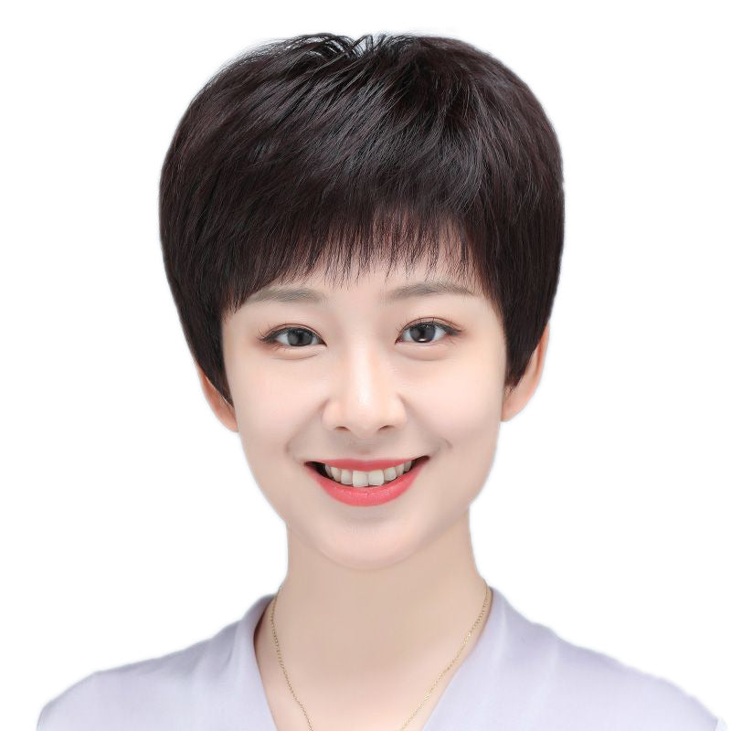 Human Straight Lady Mom Natural Younger Real Hair Wig