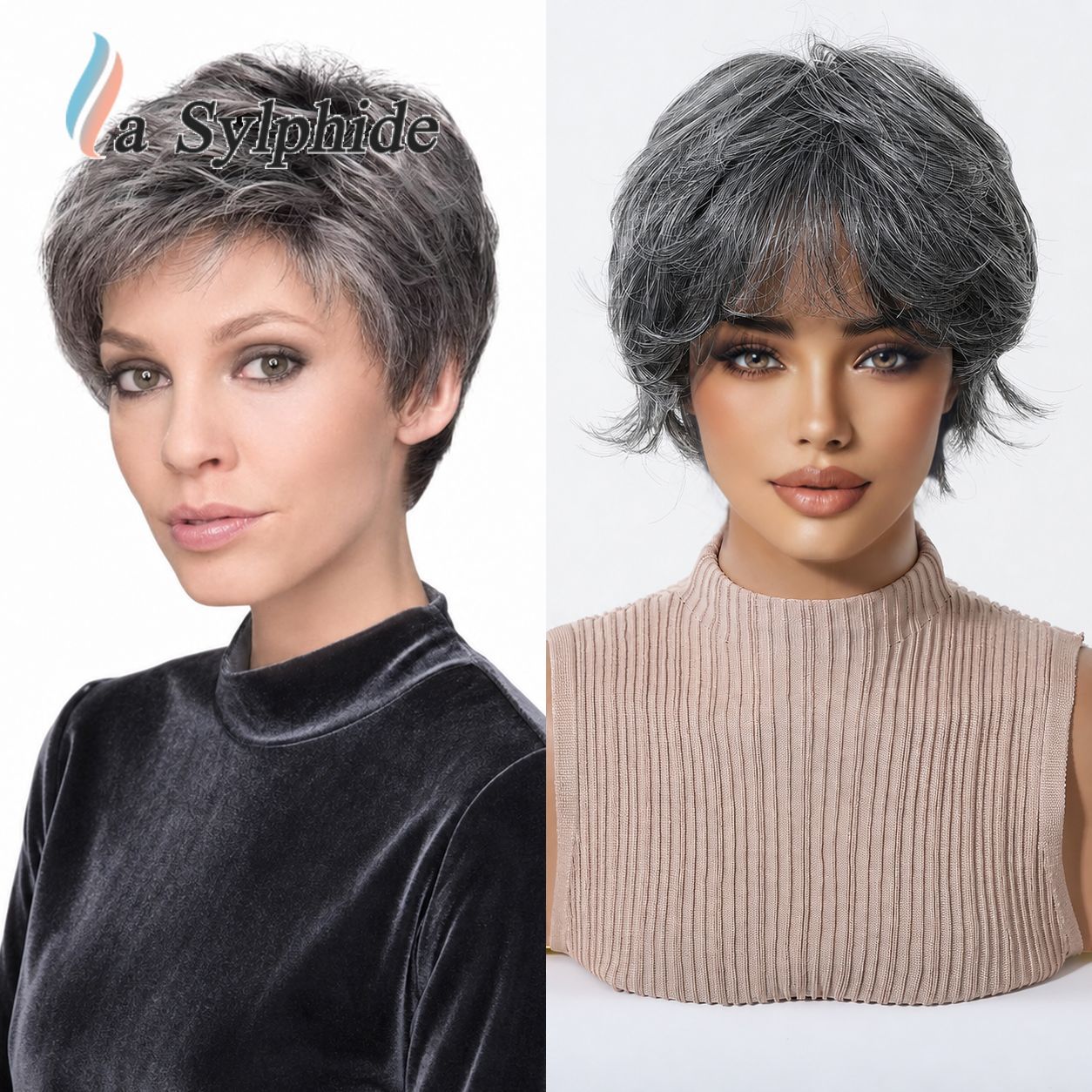 Mechanism Down Pile Making Gradient Granny Grey Texture Wig Short Curly Hair