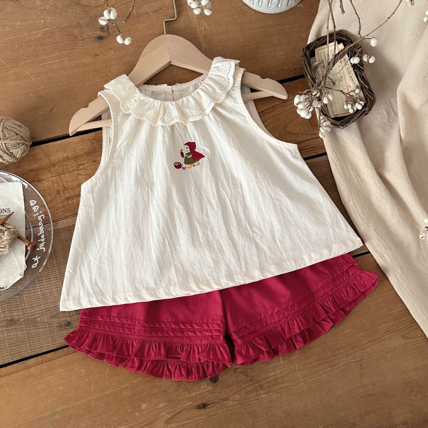 Women's Little Celebrity Sleeveless Lace Collar Top Shorts Western Children's Suit