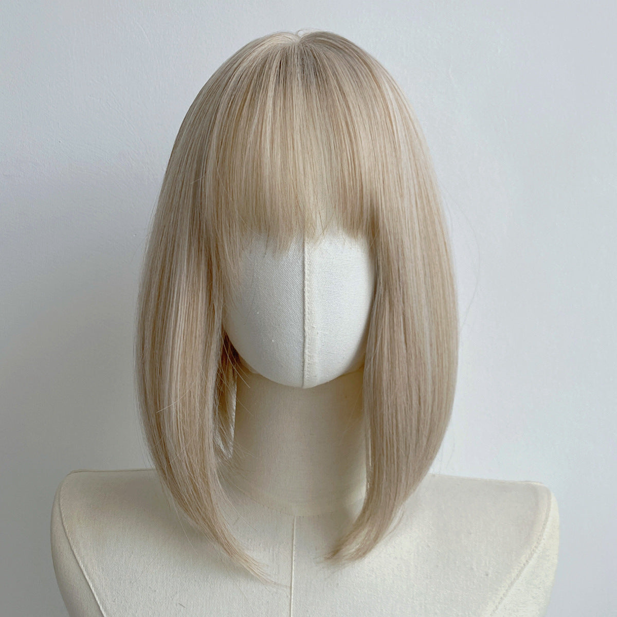 Female Bangs White Gold Color Head Wig Short Straight Hair