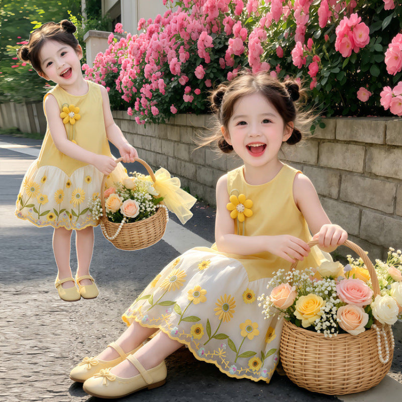 Children's Summer Sleeveless Three-dimensional Flower Fashionable Skirt Vest Children's Dress