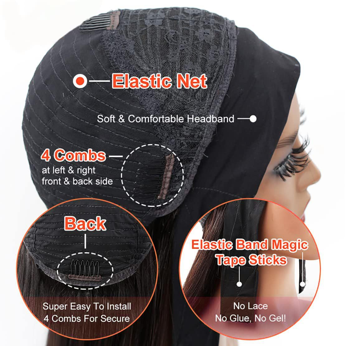 Women's Black Hair Band Curly Big Wave Synthetic Wig Long Curls