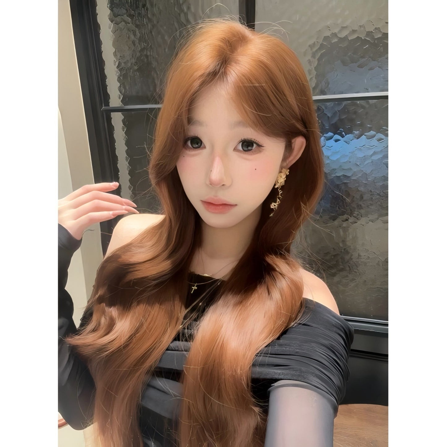 Eupatorium Xu Yan Sugar Brown Forehead Lace Female Temperament Breathable Wig Long Curls
