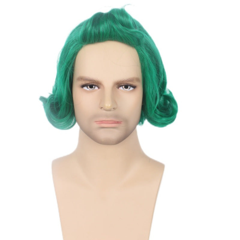Curly Hair Green Wave Shape Halloween Cos Wig