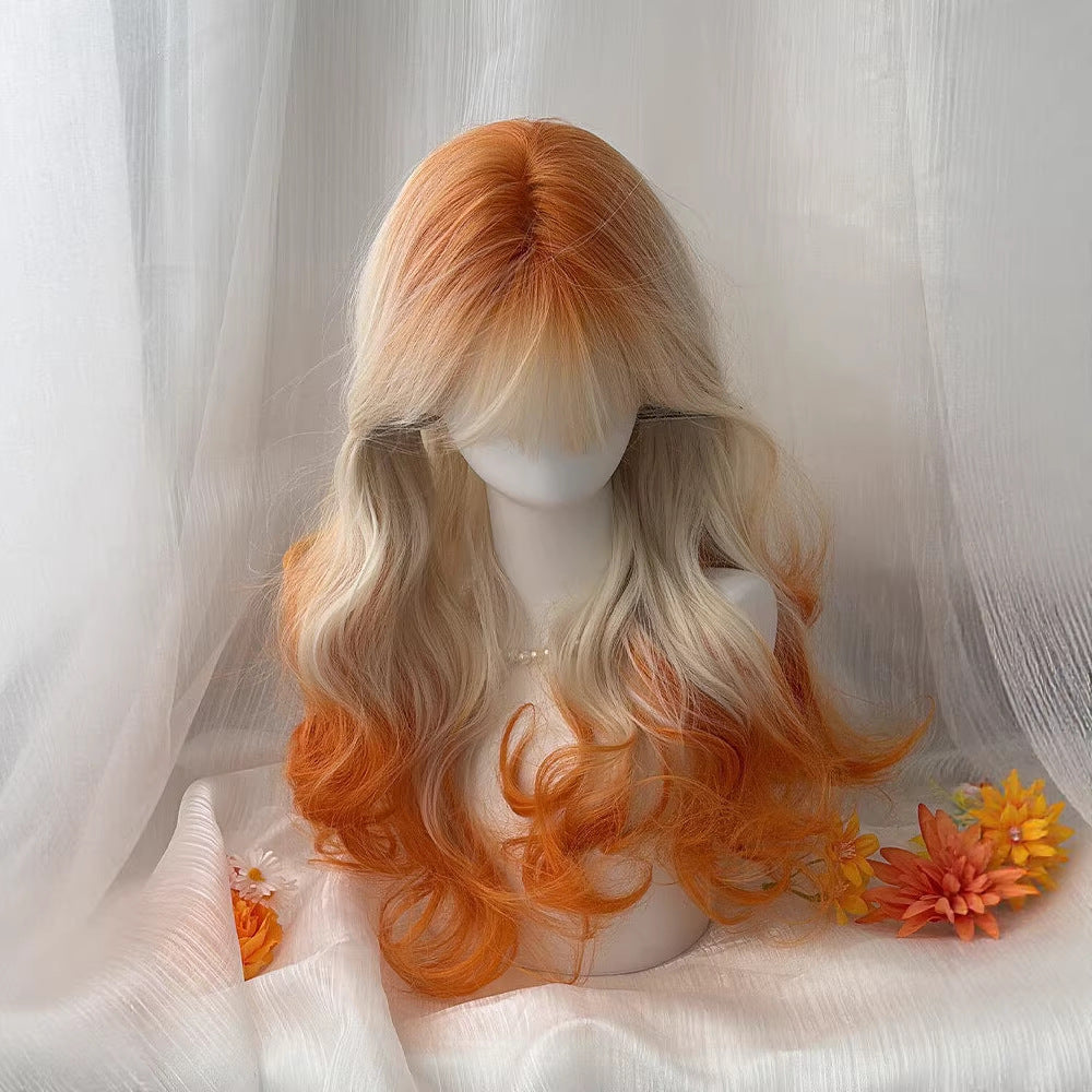 Afterglow White Orange Gradient Big Wave Curly Hair Wig Long Curls