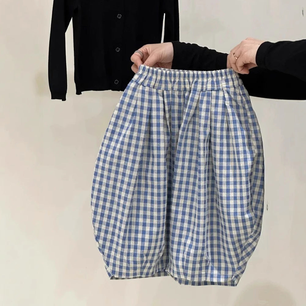 Children's Casual Western Style Personality Trendy Korean Color Matching Plaid Loose Children's Pants