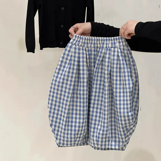 Children's Casual Western Style Personality Trendy Korean Color Matching Plaid Loose Children's Pants