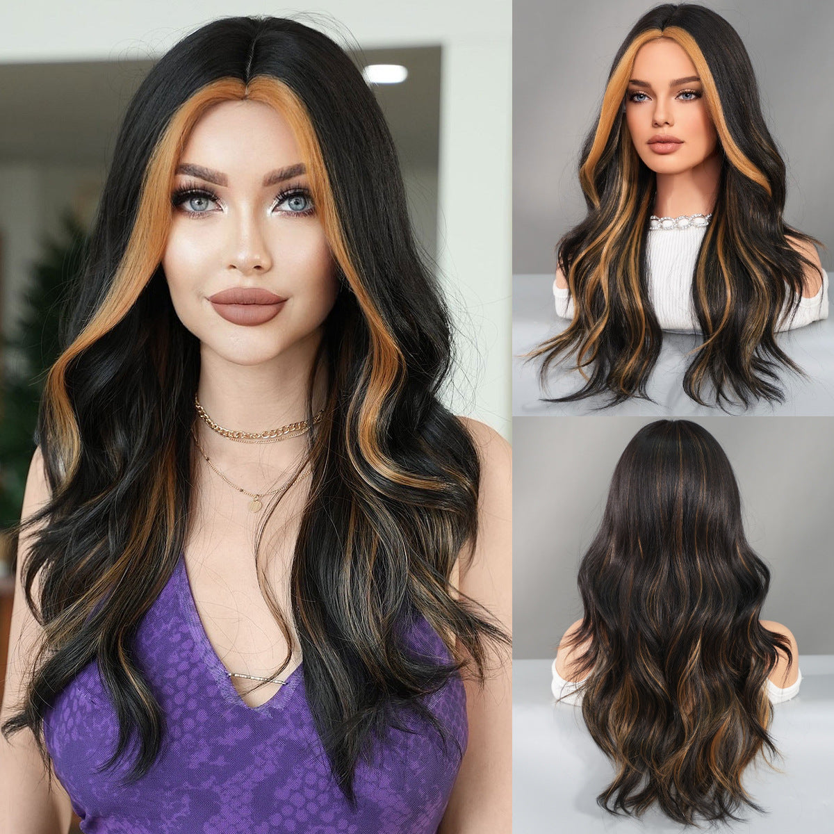 Women's Fashion Mid-length Colorful Curly Hair Sheath Big Wave Chemical Wig Long Curls