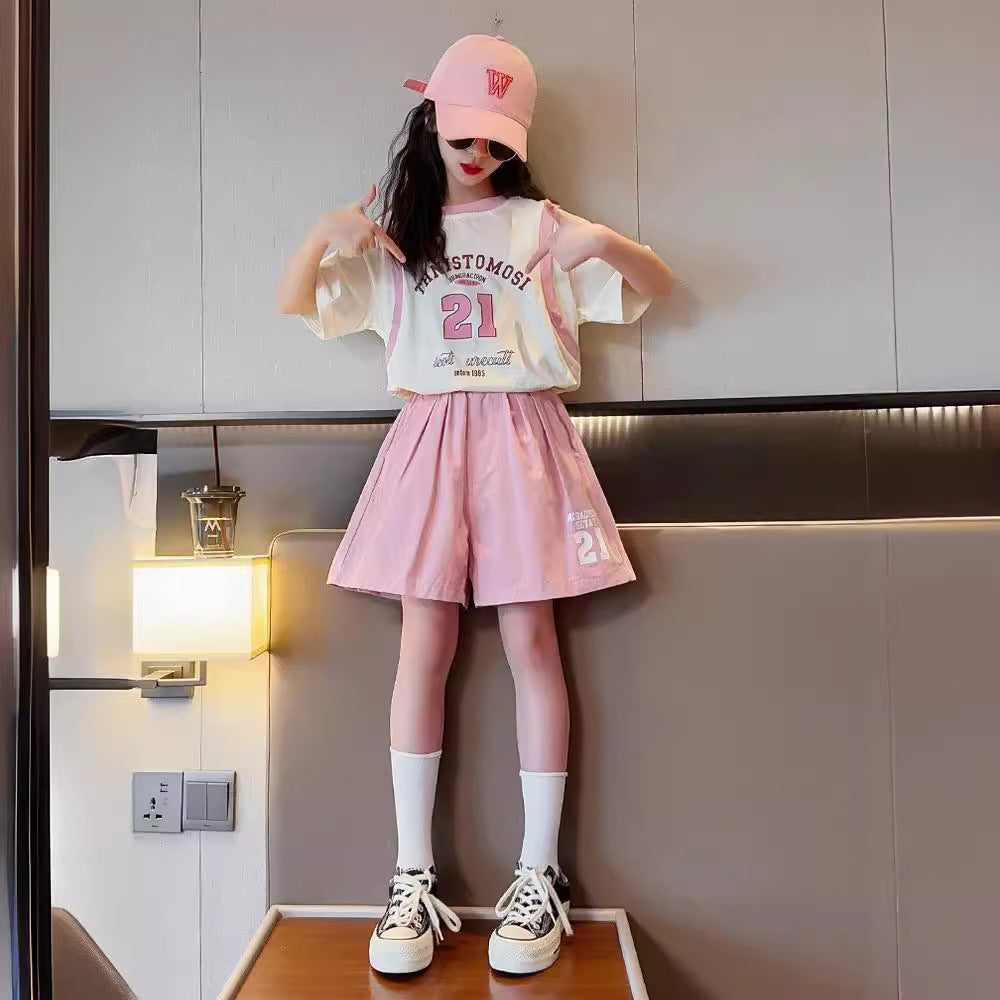 Women's & Children's Summer Western Style Clothing Teens Thin Shorts Two-piece Children's Suit