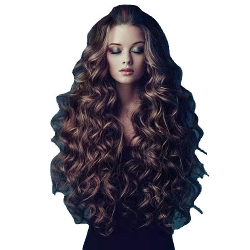 Women's Fashion Side Bangs Curly Hair Fiber Head Wig Long Curls