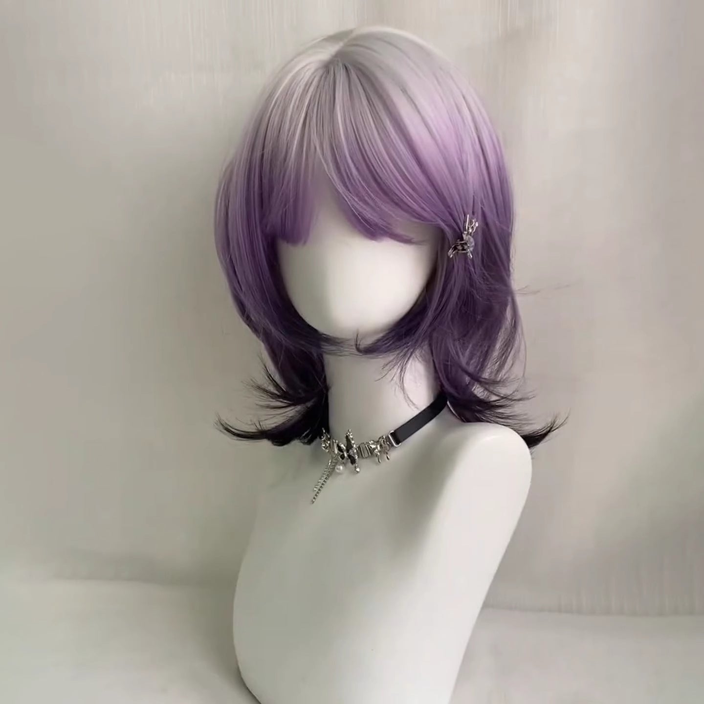 Purple Short Hair Style Subculture Paris Painting Dyeing Gradient Highlight Other Wig