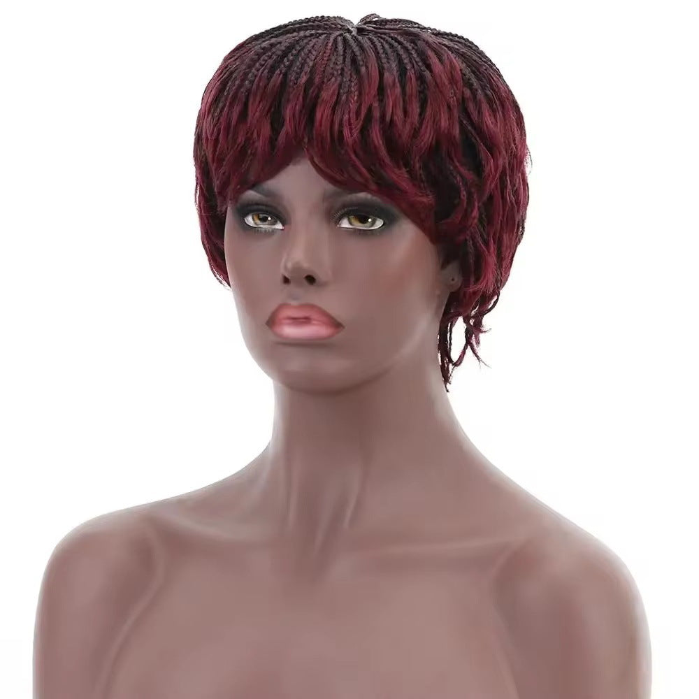 Chemical Fiber Female African Gradient Color Twist Braid Three-strand Dirty Wig Short Straight Hair