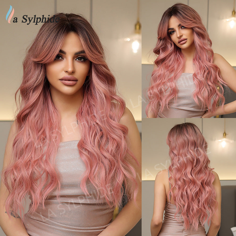 Curly Hair Bangs Natural Golden Brown Wig Long Curls