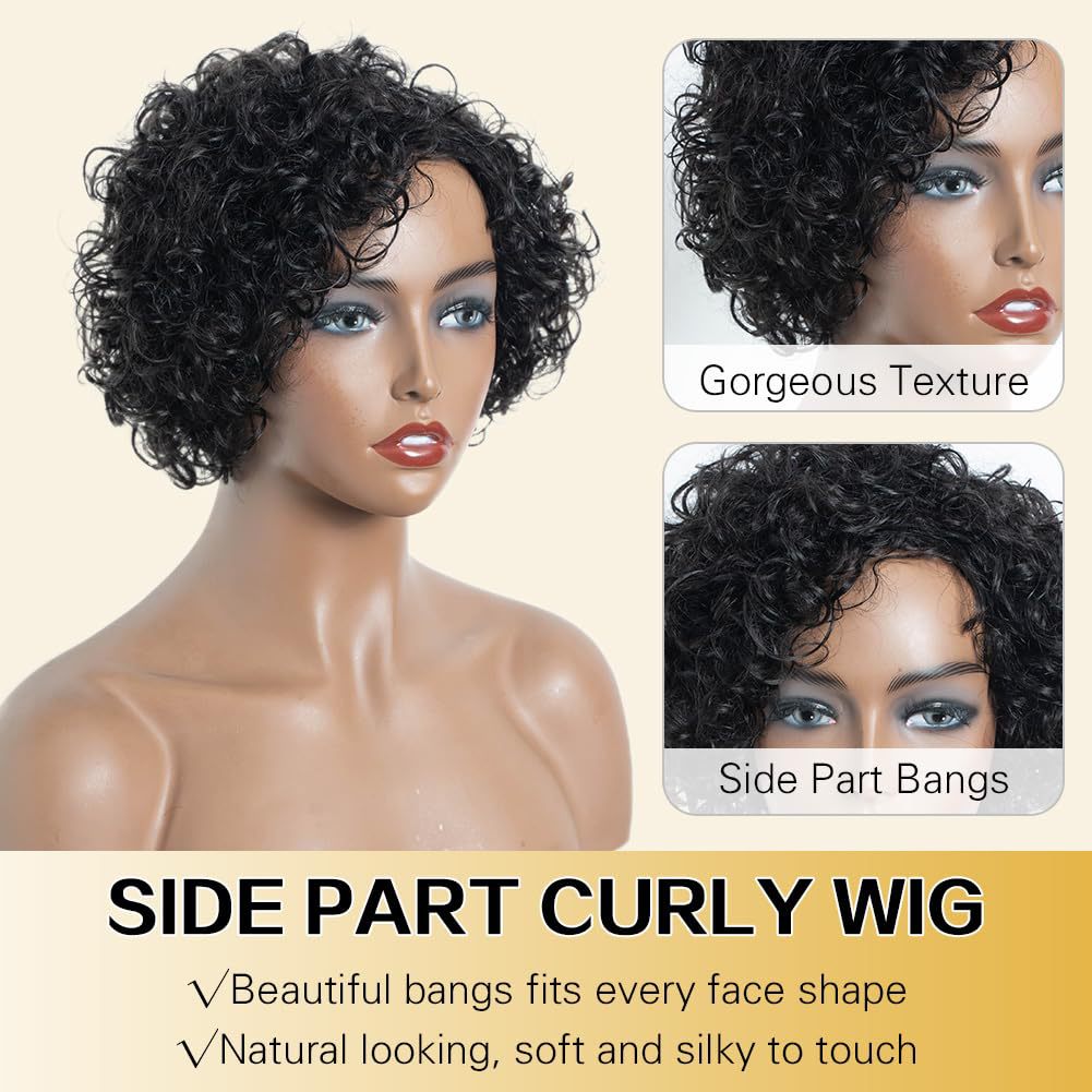 Women's African Small Black Synthetic Wigs Fiber Wig Short Curly Hair