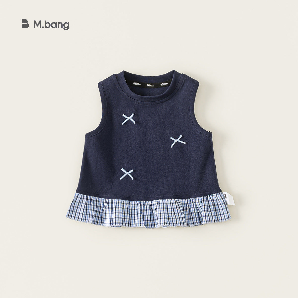 Children's Round Neck Korean Top Plaid Patchwork Clothes Bow Children's T-shirt
