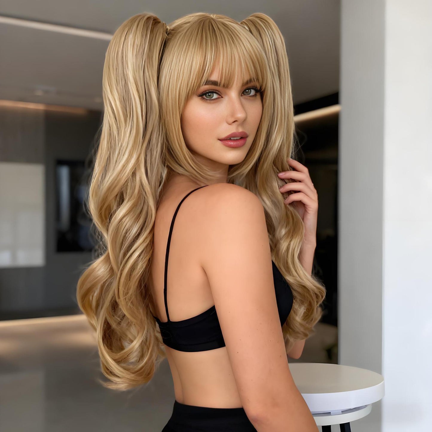 Women's Class Ii Fashion Air Bangs Double Ponytail Chemical Cos Wig