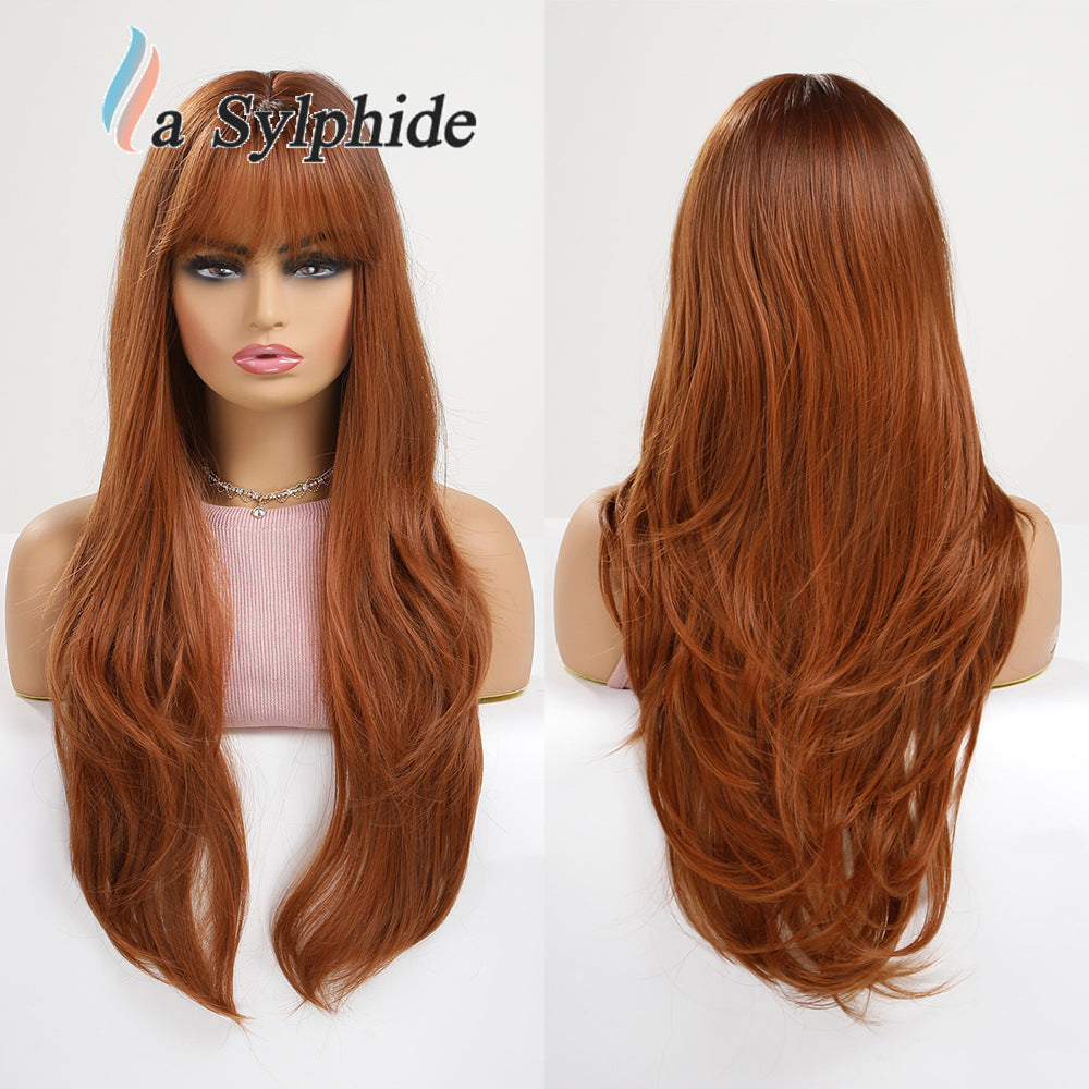 Color Hair Air Bangs Female Mechanism Whole Head Long Straight Wig