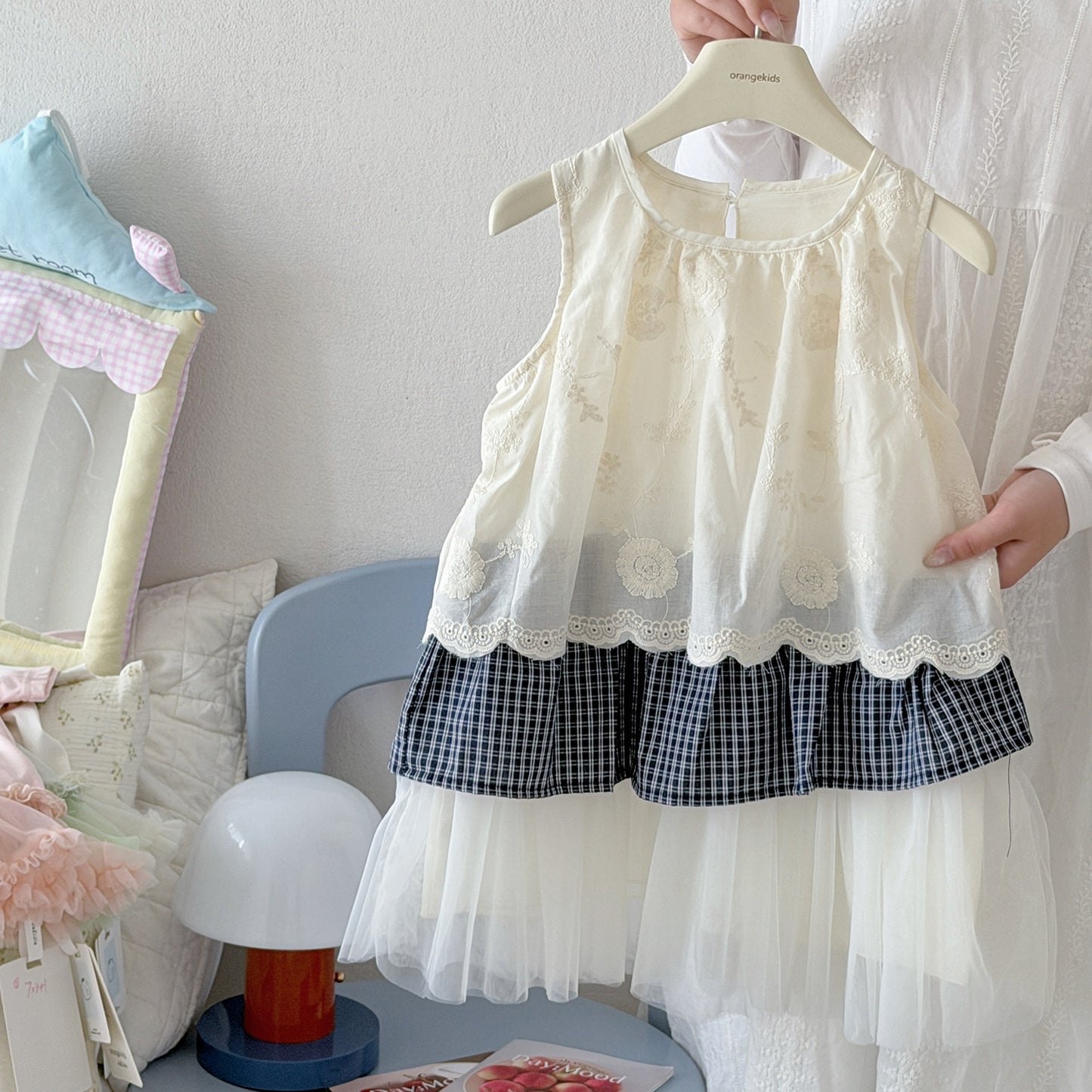Korean Style Summer Suit Cotton Embroidered Sleeveless Top Children's Dress