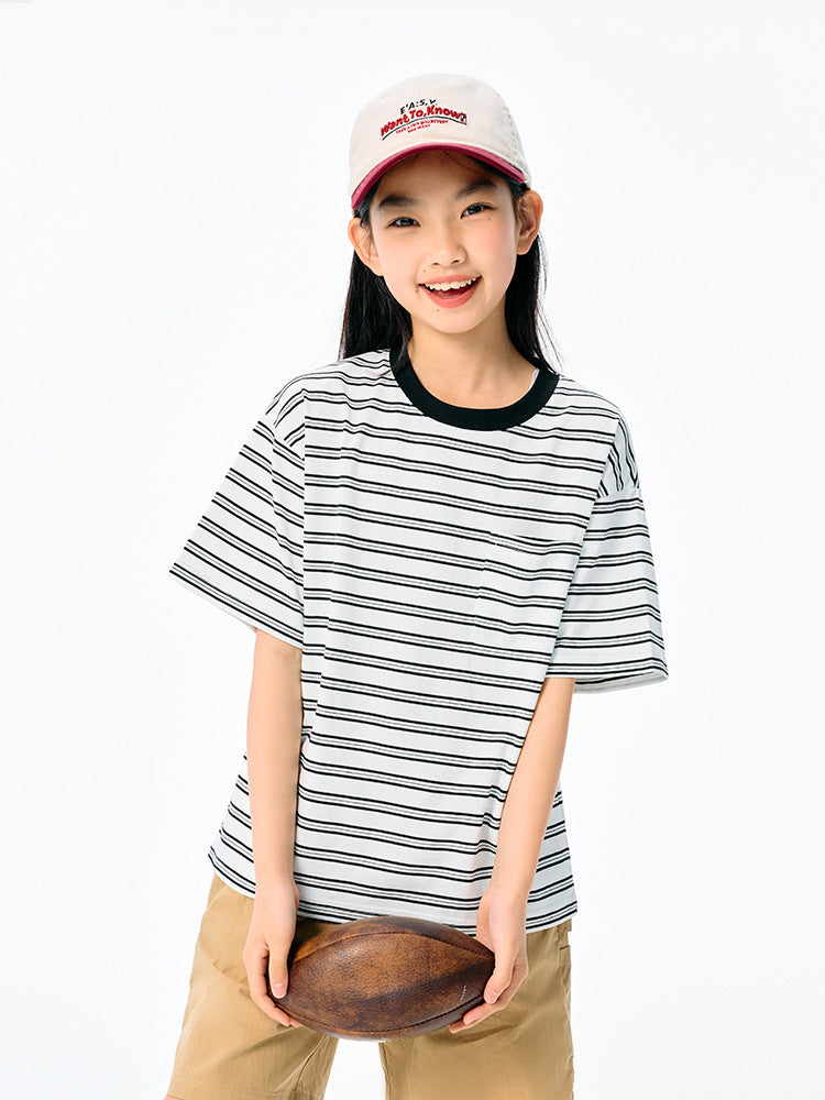 Children's Boys Vintage Stripe Half Sleeve Short Medium Big Casual Children's T-shirt