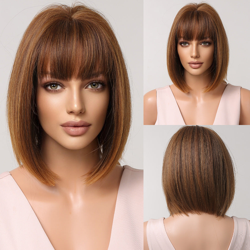 Female Bangs Gradient Gray Chemical Fiber Wig Short Straight Hair