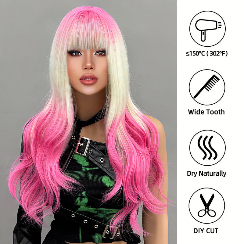 Women's Synthetic Role Play Gradient Beige Pink Wig Long Curls